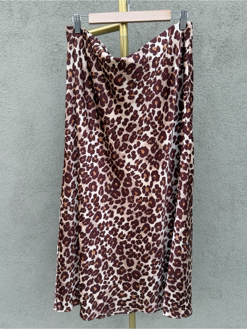 Ann Taylor Animal Print Satin Silky Bias Midi Slip Skirt Leopard Brown XL NWT